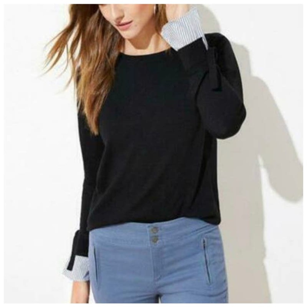 Women’s Black Crewneck Sweater with Cuff Detail